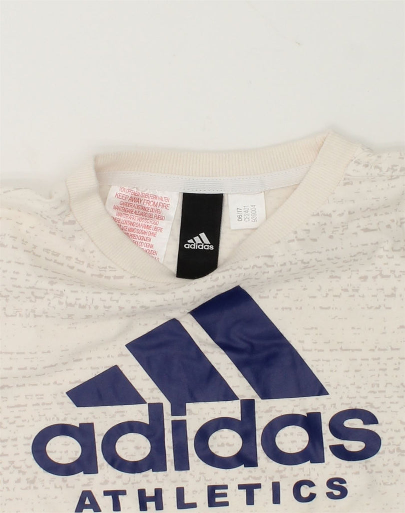 ADIDAS Boys Graphic T-Shirt Top 6-7 Years Off White Flecked | Vintage Adidas | Thrift | Second-Hand Adidas | Used Clothing | Messina Hembry 