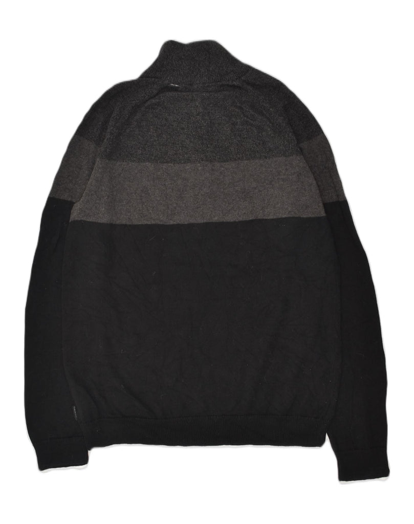 CALVIN KLEIN Mens Zip Neck Jumper Sweater Medium Black Colourblock Cotton | Vintage Calvin Klein | Thrift | Second-Hand Calvin Klein | Used Clothing | Messina Hembry 