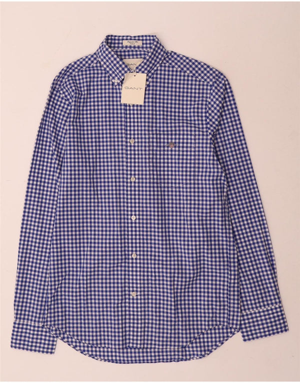 Gant Mens Regular Fit Shirt Size 15 Small Blue Gingham Cotton
