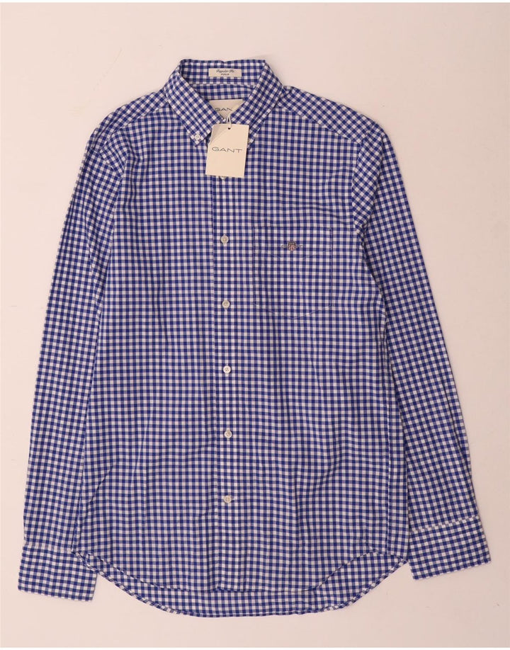 Gant Mens Regular Fit Shirt Size 15 Small Blue Gingham Cotton