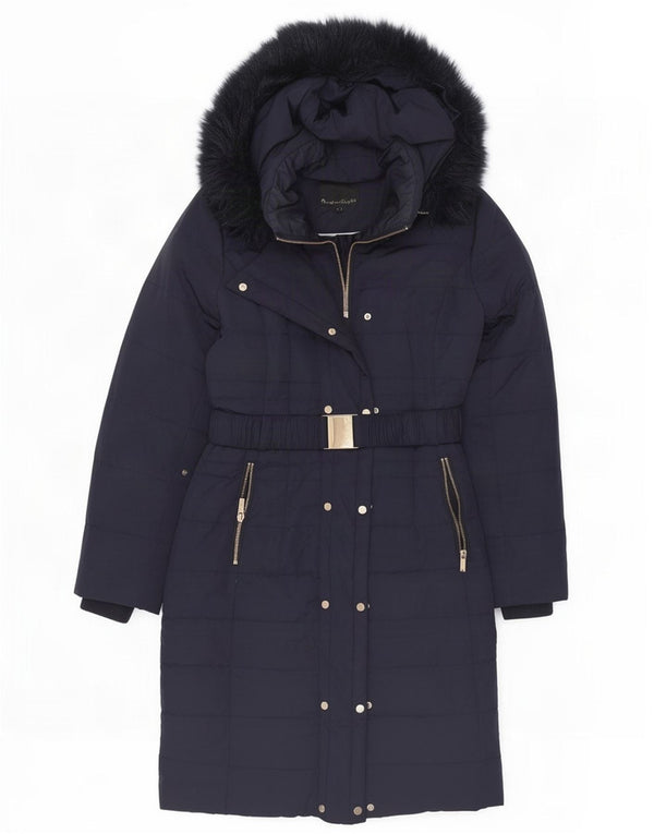 Phase Eight Womens Hooded Padded Jacket UK 12 Medium Navy Blue Polyester