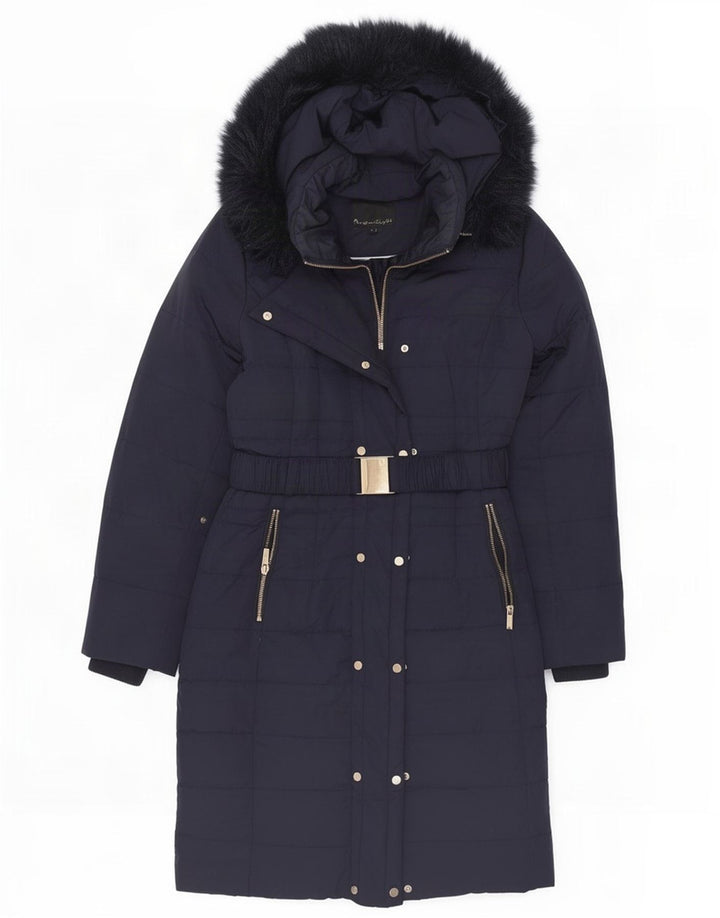 Phase Eight Womens Hooded Padded Jacket UK 12 Medium Navy Blue Polyester