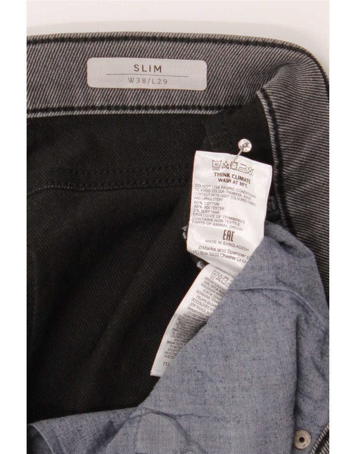Marks & Spencer Mens Distressed Slim Jeans W38 L29 Black Cotton