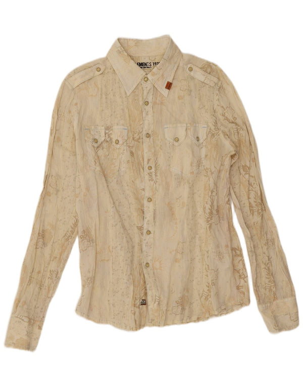 Zu Elements Mens Western Shirt Large Beige Floral