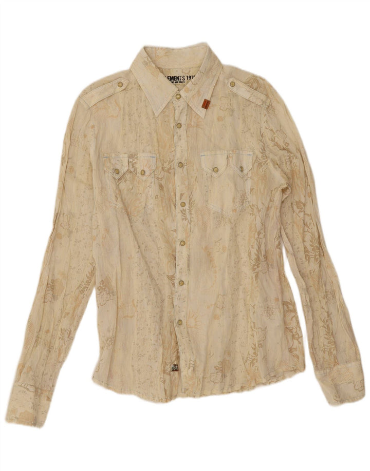 Zu Elements Mens Western Shirt Large Beige Floral