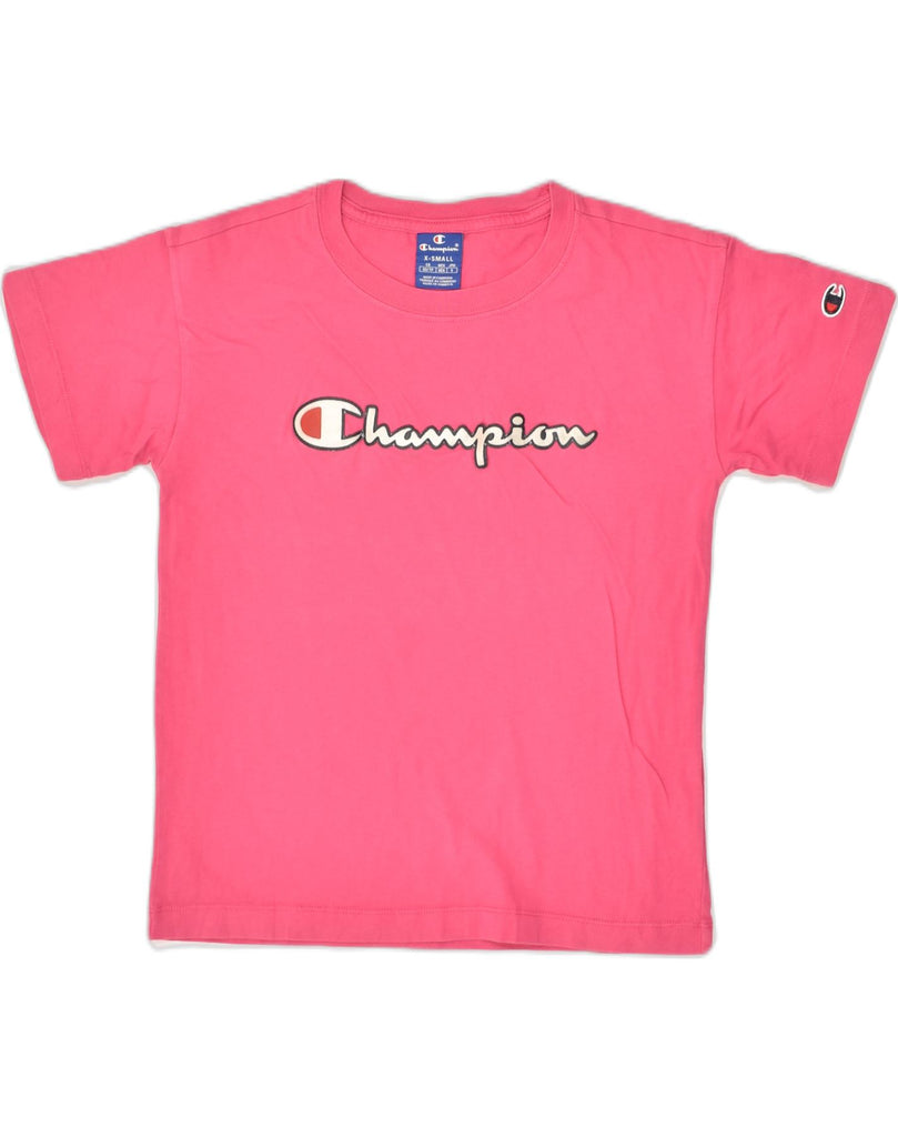 CHAMPION Womens Graphic T-Shirt Top UK 4 XS Pink Cotton | Vintage Champion | Thrift | Second-Hand Champion | Used Clothing | Messina Hembry 