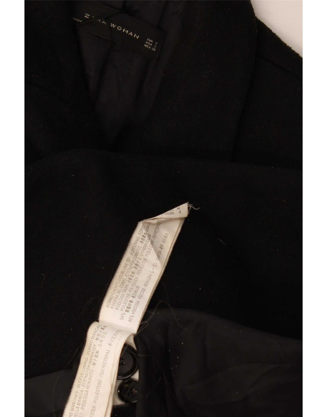 Zara Womens Double Breasted Coat UK 10 Small Black Polyester