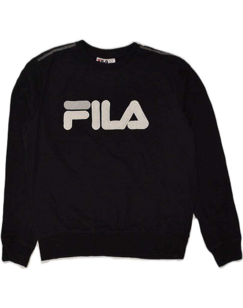 FILA Womens Graphic Sweatshirt Jumper UK 14 Medium Black | Vintage Fila | Thrift | Second-Hand Fila | Used Clothing | Messina Hembry 