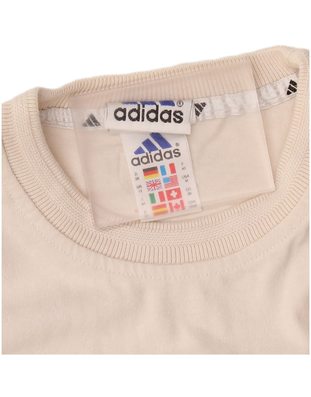 Adidas Womens T-Shirt Top UK 12 Medium Off White Cotton