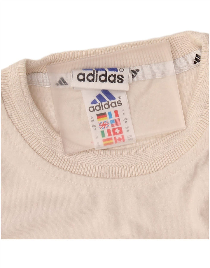 Adidas Womens T-Shirt Top UK 12 Medium Off White Cotton