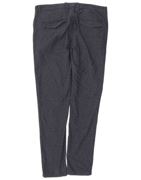 Zara Mens Slim Fit Chino Trousers EU 44 Large W34 L32 Navy Blue Cotton