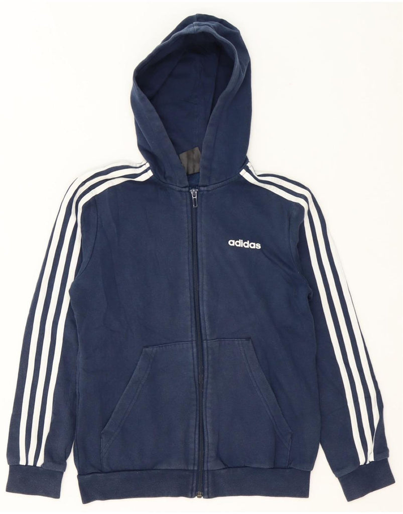ADIDAS Boys Zip Hoodie Sweater 11-12 Years Navy Blue Cotton Vintage Adidas and Second-Hand Adidas from Messina Hembry 