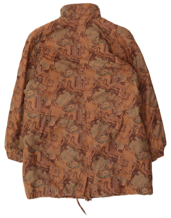 VINTAGE Womens Loose Fit Abstract Pattern Raincoat EU 42 Large Brown