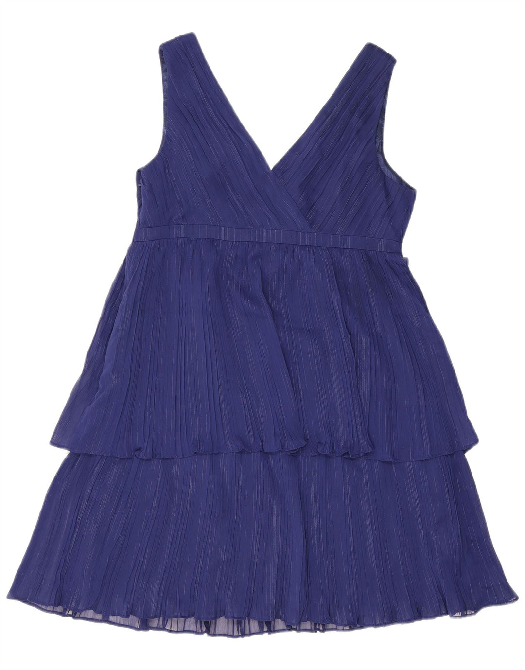 Monsoon Womens Sleeveless Tiered Dress UK 16 Large Blue Striped Polyester