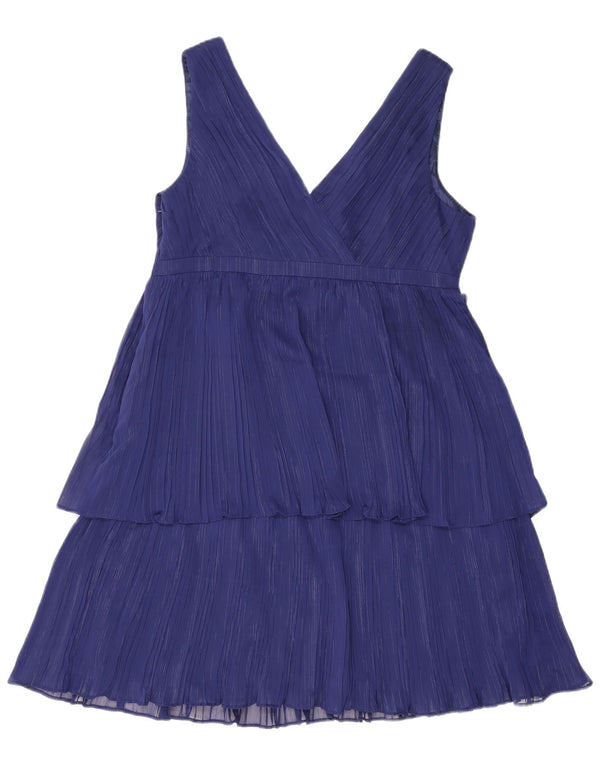 Monsoon Womens Sleeveless Tiered Dress UK 16 Large Blue Striped Polyester
