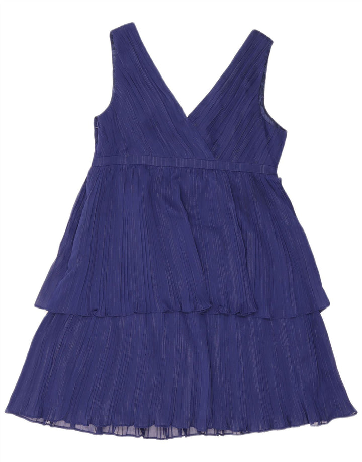 Monsoon Womens Sleeveless Tiered Dress UK 16 Large Blue Striped Polyester