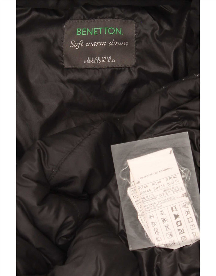 Benetton Womens Hooded Padded Coat UK 14 Medium Black Polyamide