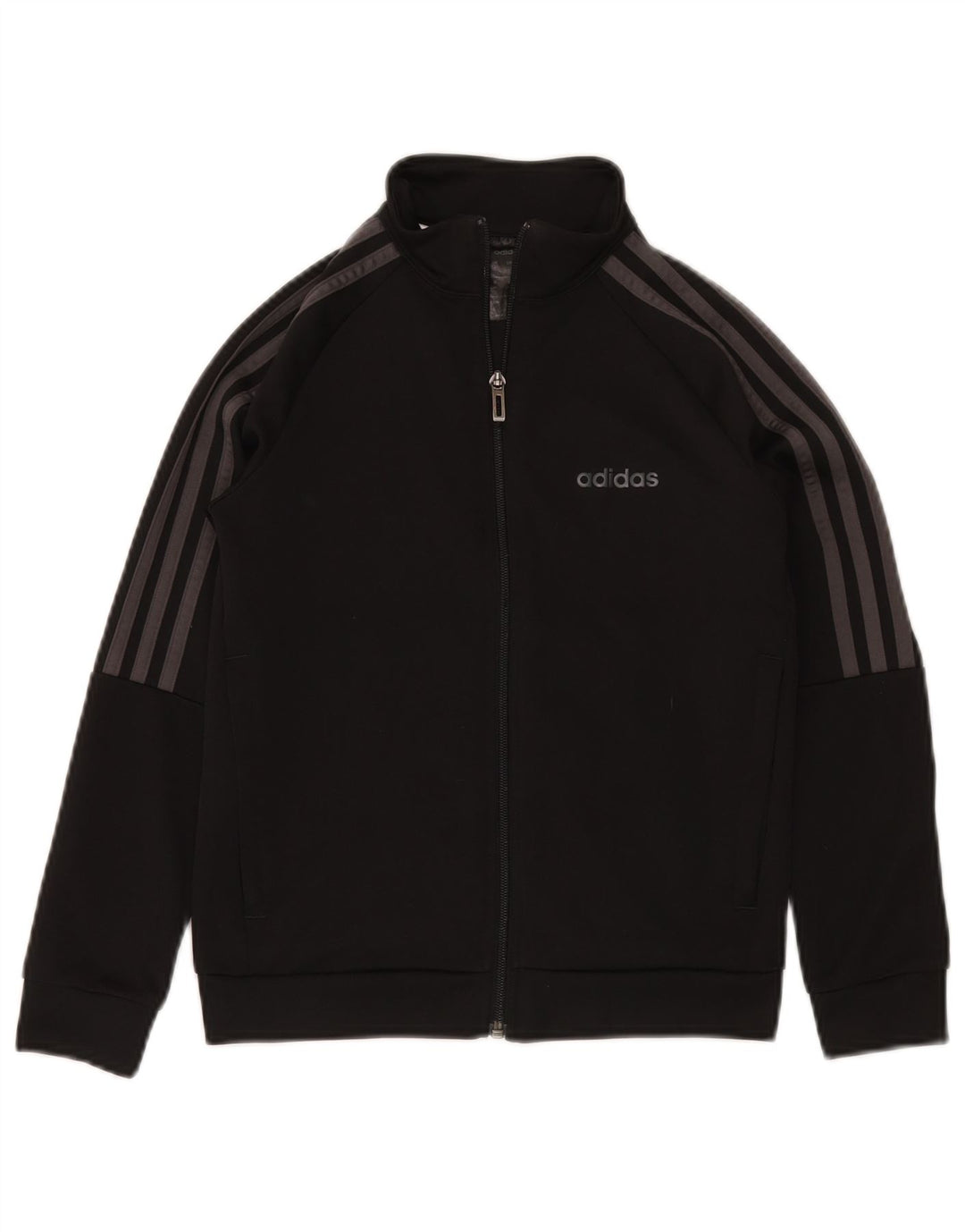 ADIDAS Boys Tracksuit Top Jacket 9-10 Years Black Polyester
