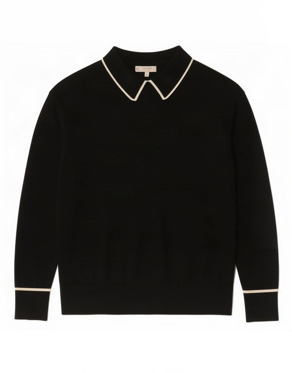 Hobbs Womens Polo Neck Jumper Sweater UK 14 Medium Black Merino Wool