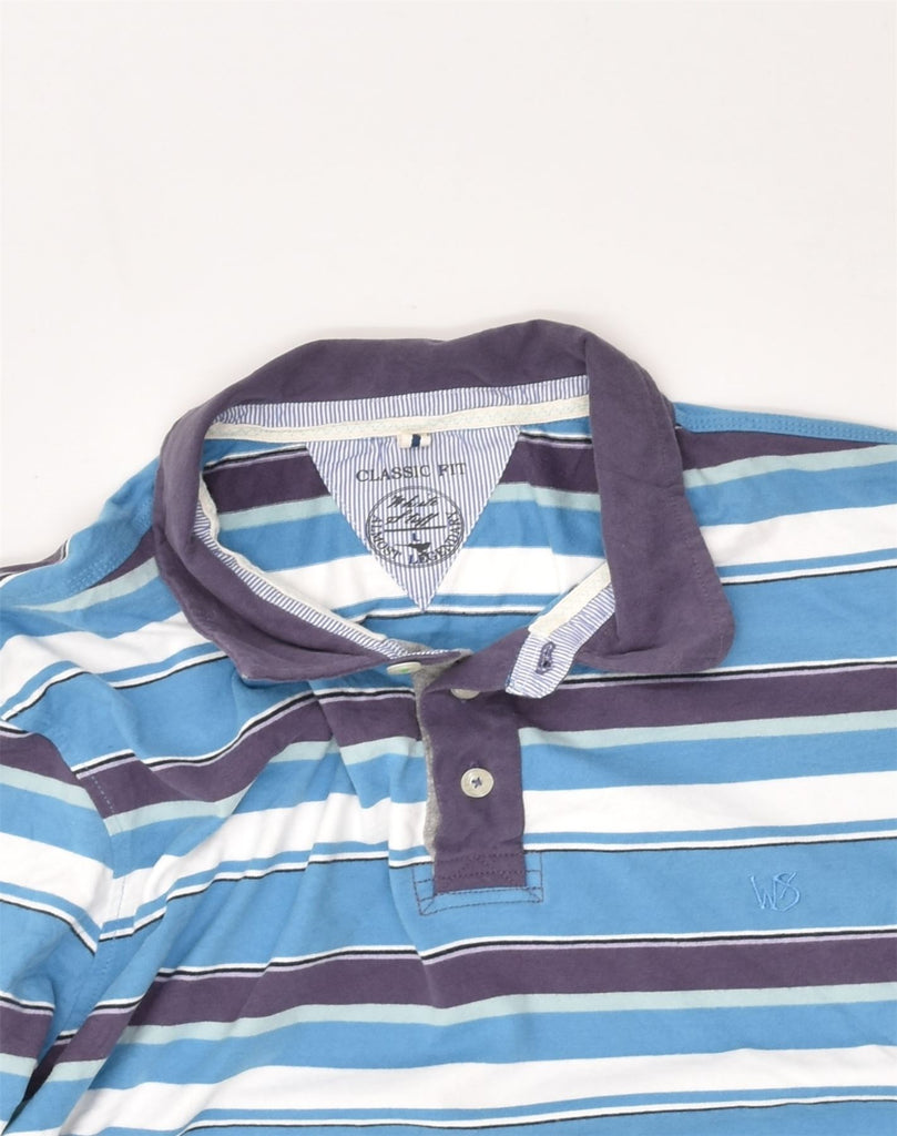 WHITE STUFF Mens Classic Fit Polo Shirt Large Blue Striped Cotton | Vintage White Stuff | Thrift | Second-Hand White Stuff | Used Clothing | Messina Hembry 