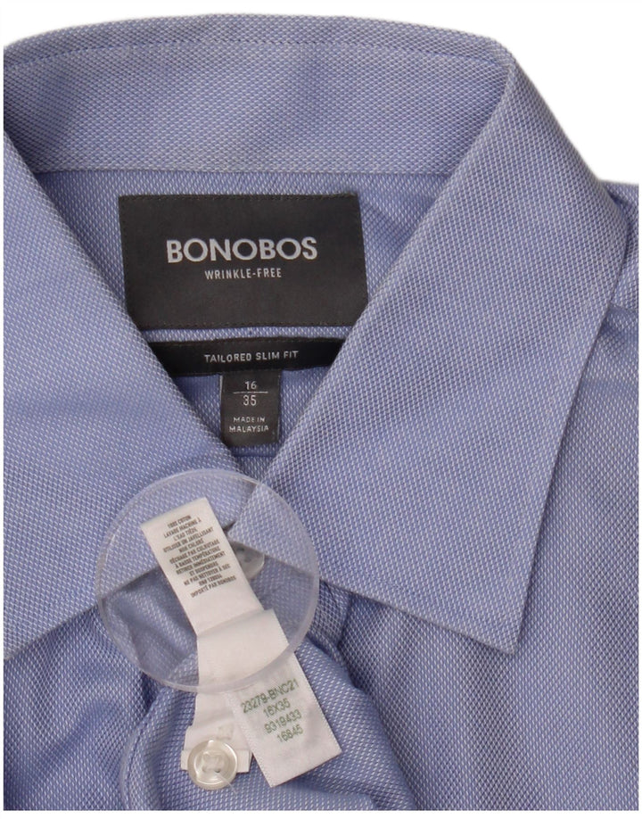 BONOBOS Mens Tailored Slim Fit Shirt Size 16 Large Blue Cotton