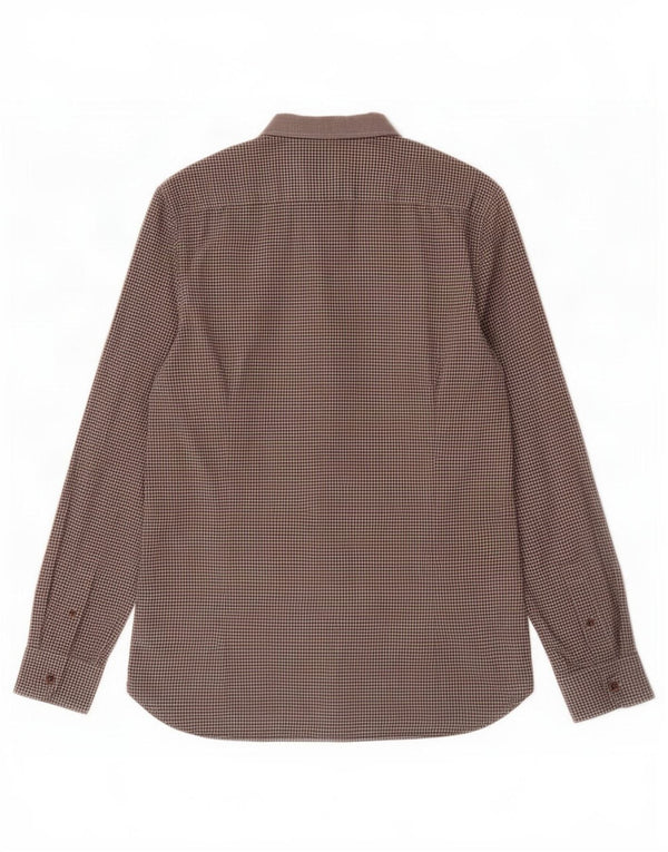 Ted Baker Mens Shirt Size 3 Medium Brown Gingham Cotton