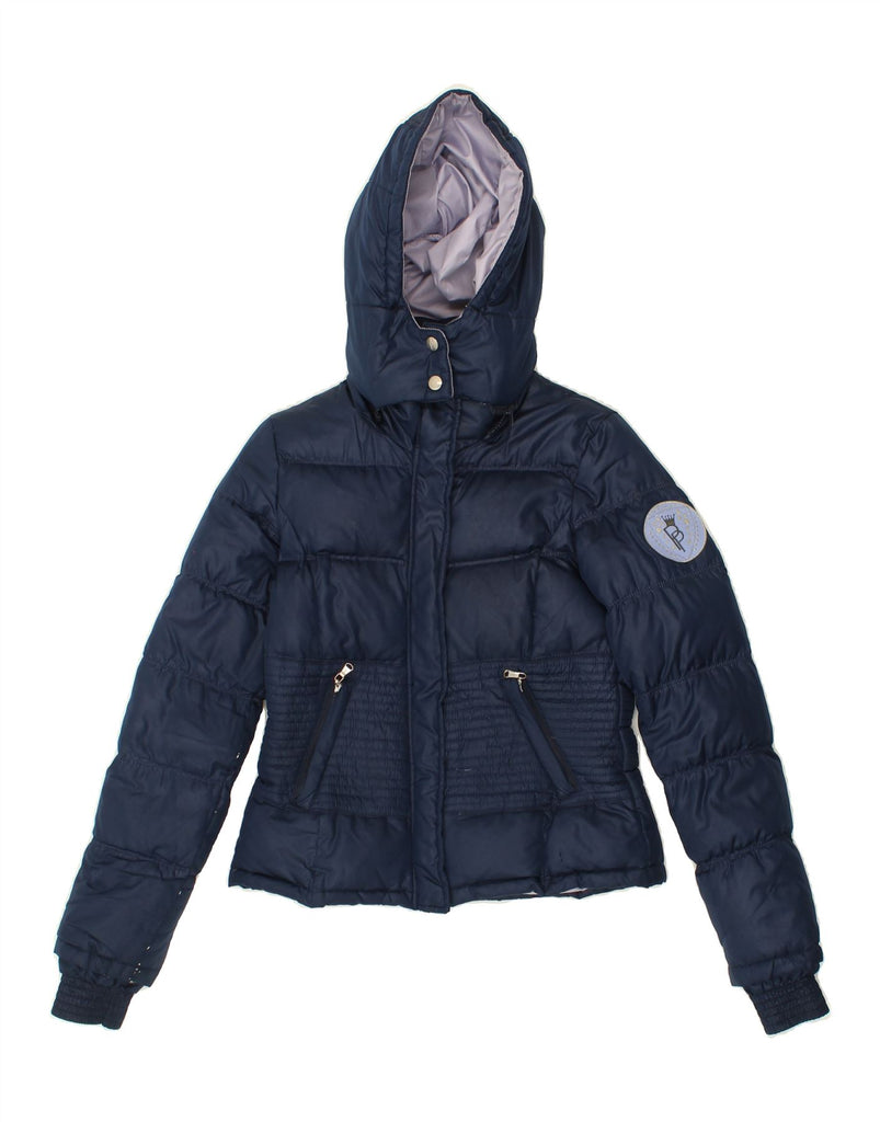 PATRIZIA PEPE Womens Hooded Padded Jacket IT 40 Small Navy Blue Polyester Vintage Patrizia Pepe and Second-Hand Patrizia Pepe from Messina Hembry 