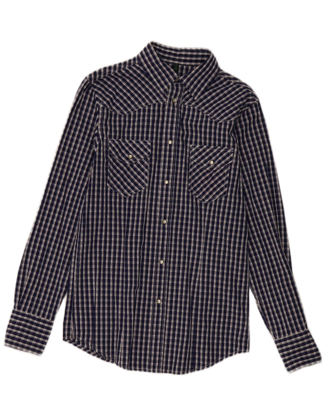 Benetton Mens Shirt Small Navy Blue Check