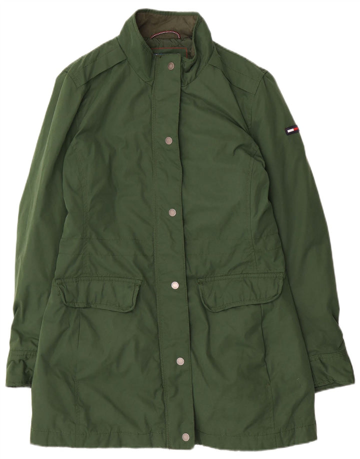 TOMMY HILFIGER Womens Overcoat UK 12 Medium Green Cotton