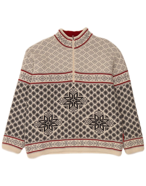 F.LLI Campagnolo Womens Zip Neck Jumper Sweater UK 16 Large White Fair Isle