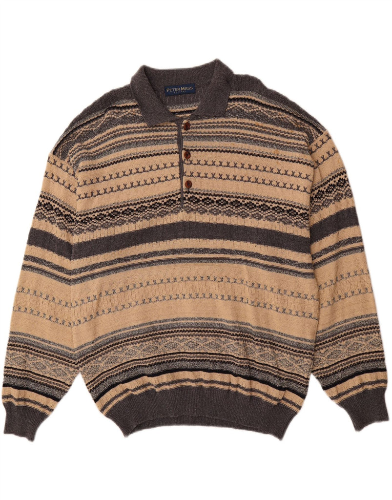 PETER MASS Mens Polo Neck Jumper Sweater XL Grey Fair Isle Vintage Peter Mass and Second-Hand Peter Mass from Messina Hembry 