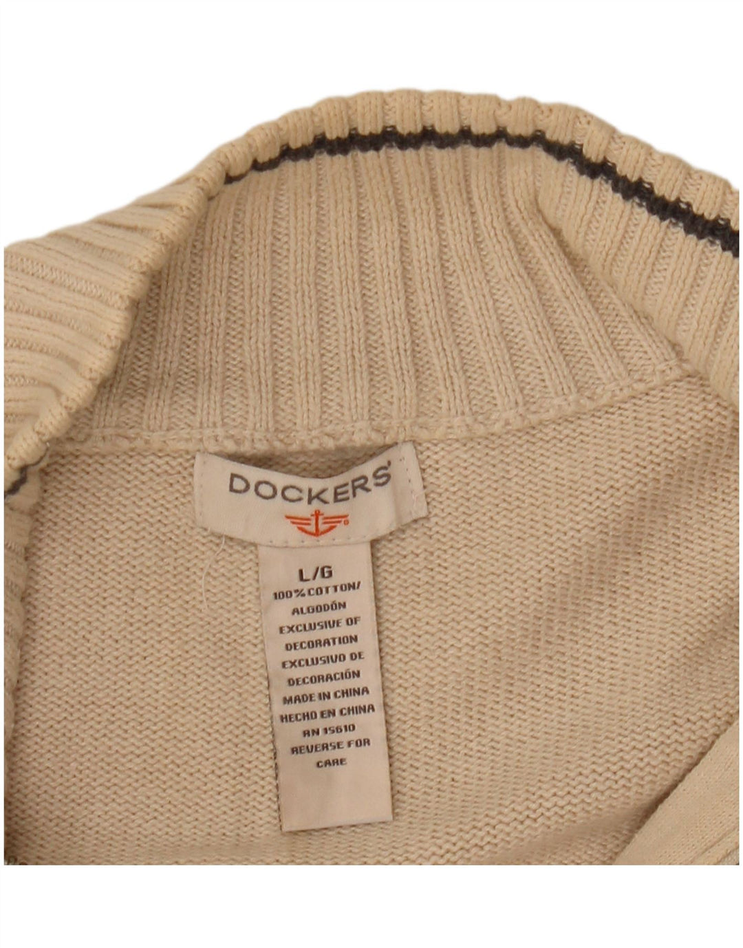 Dockers Mens Zip Neck Jumper Sweater Large Off White Cotton