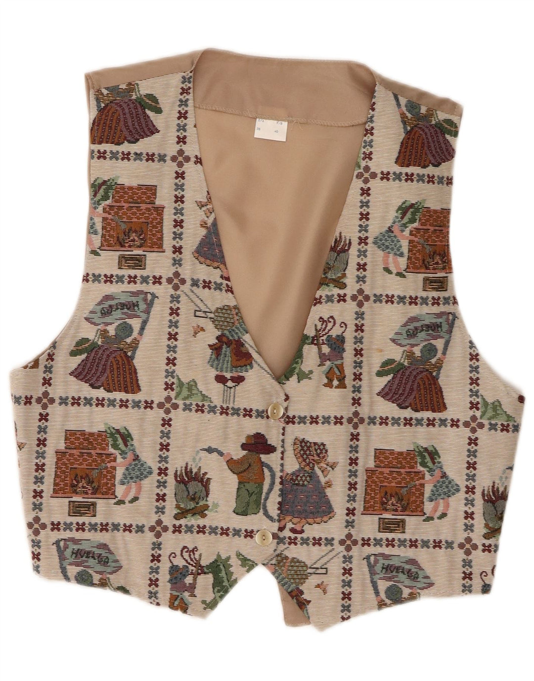 Vintage Womens Graphic Waistcoat EU 40 Medium Beige