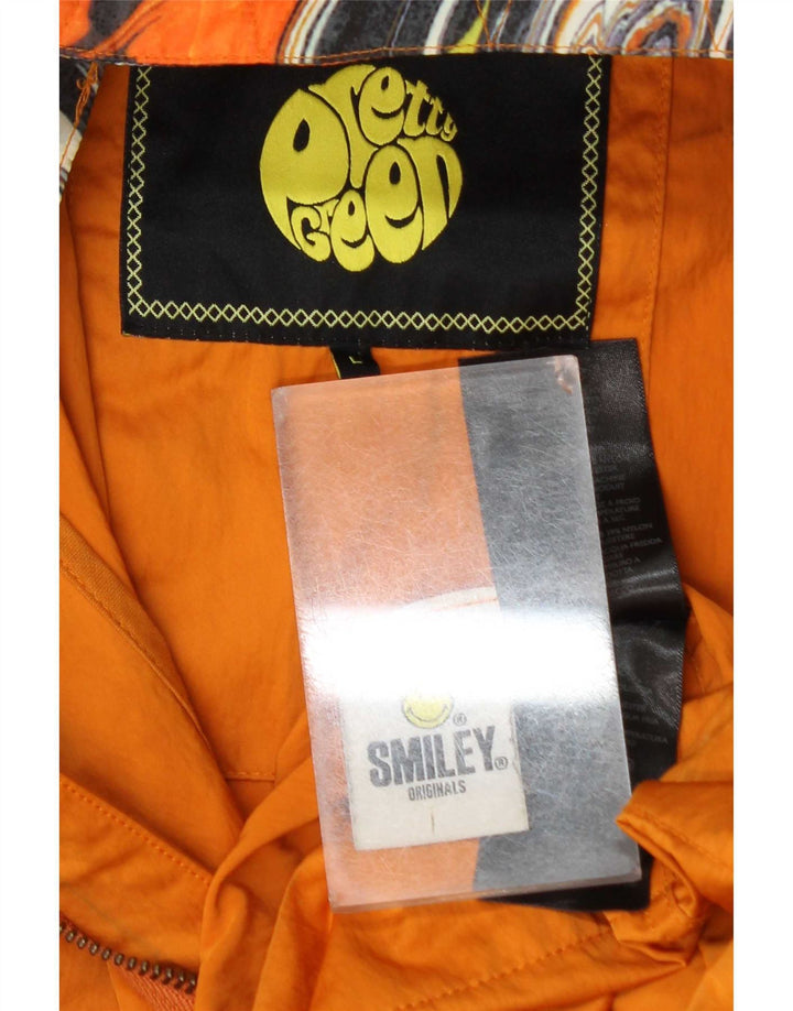 Pretty Green Mens Smiley Hooded Raincoat UK 40 Large Orange Polyester