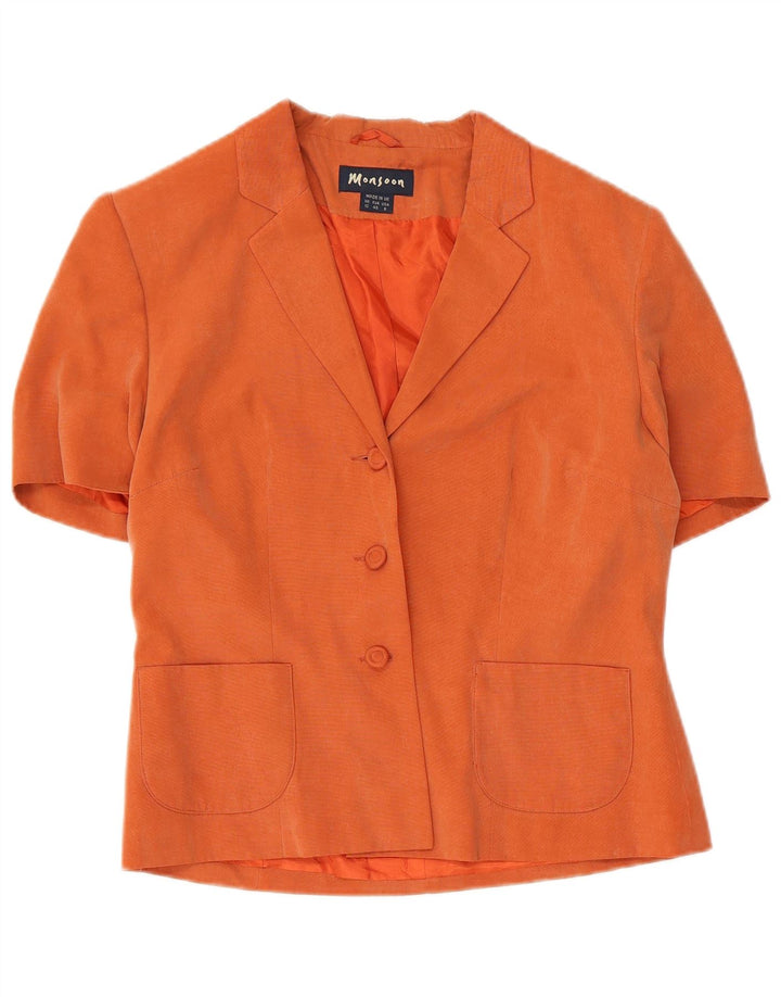 Monsoon Womens 3 Button Short Sleeve Blazer Jacket UK 12 Medium Orange