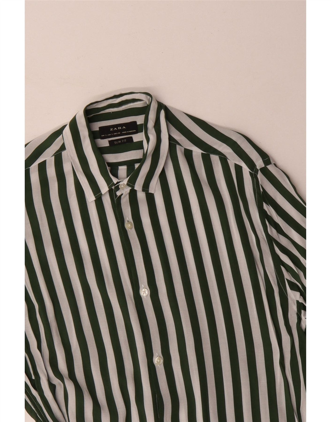 ZARA Mens Slim Fit Shirt Small Green Striped Viscose