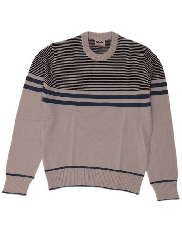 Bleyle Mens Crew Neck Jumper Sweater EU 50 Medium Grey Striped Polyacrylic
