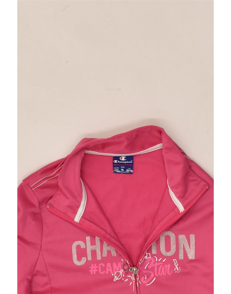 CHAMPION Girls Graphic Tracksuit Top Jacket 13-14 Years XL Pink Polyester | Vintage Champion | Thrift | Second-Hand Champion | Used Clothing | Messina Hembry 