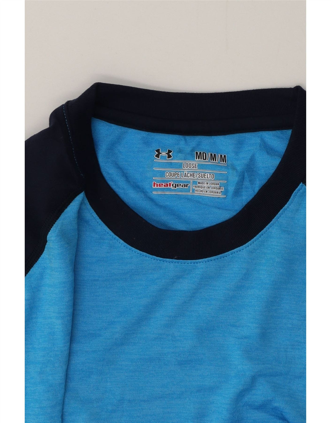 UNDER ARMOUR Mens Heat Gear T-Shirt Top Medium Blue Colourblock Polyester
