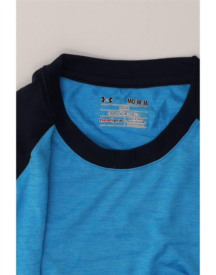 UNDER ARMOUR Mens Heat Gear T-Shirt Top Medium Blue Colourblock Polyester