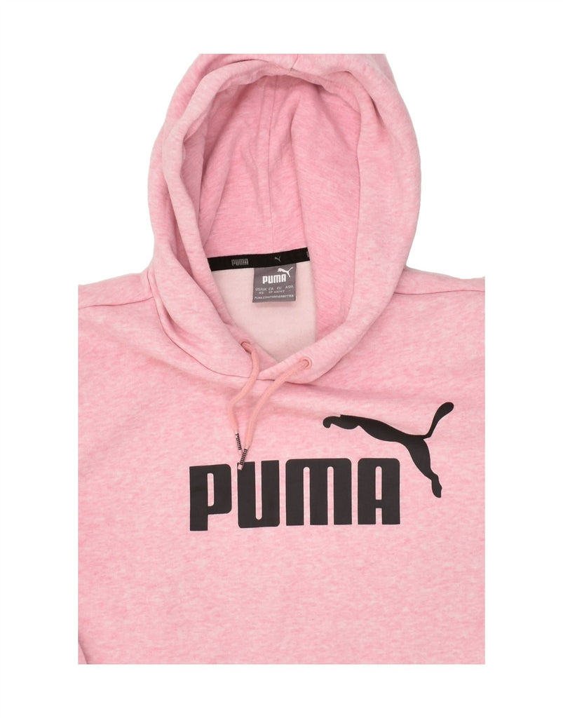 PUMA Womens Graphic Hoodie Jumper UK 6 XS Pink Flecked Cotton | Vintage Puma | Thrift | Second-Hand Puma | Used Clothing | Messina Hembry 