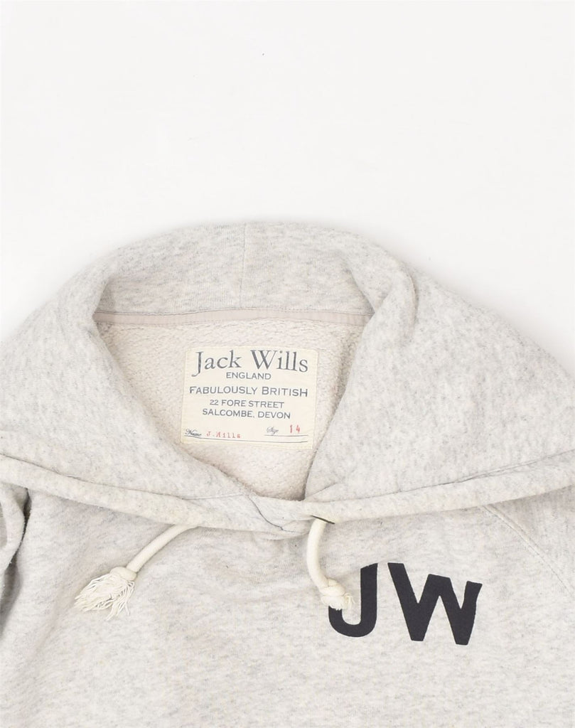 JACK WILLS Womens Graphic Hoodie Jumper UK 14 Large Grey Cotton | Vintage Jack Wills | Thrift | Second-Hand Jack Wills | Used Clothing | Messina Hembry 