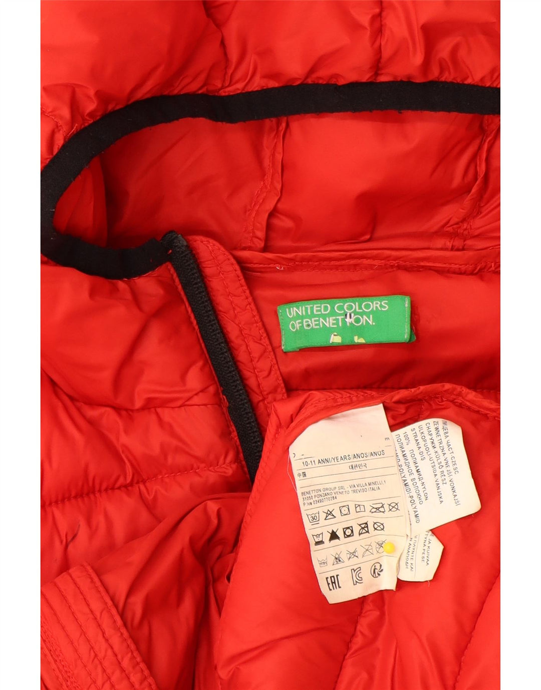 Benetton Boys Hooded Padded Jacket 10-11 Years Red Polyamide
