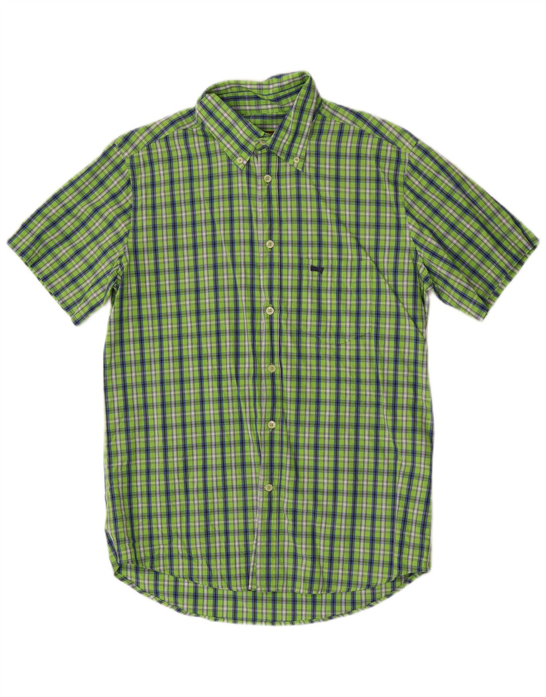 Carrera Mens Short Sleeve Regular Fit Shirt Large Green Check Cotton