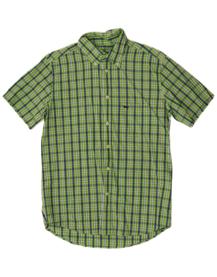 Carrera Mens Short Sleeve Regular Fit Shirt Large Green Check Cotton