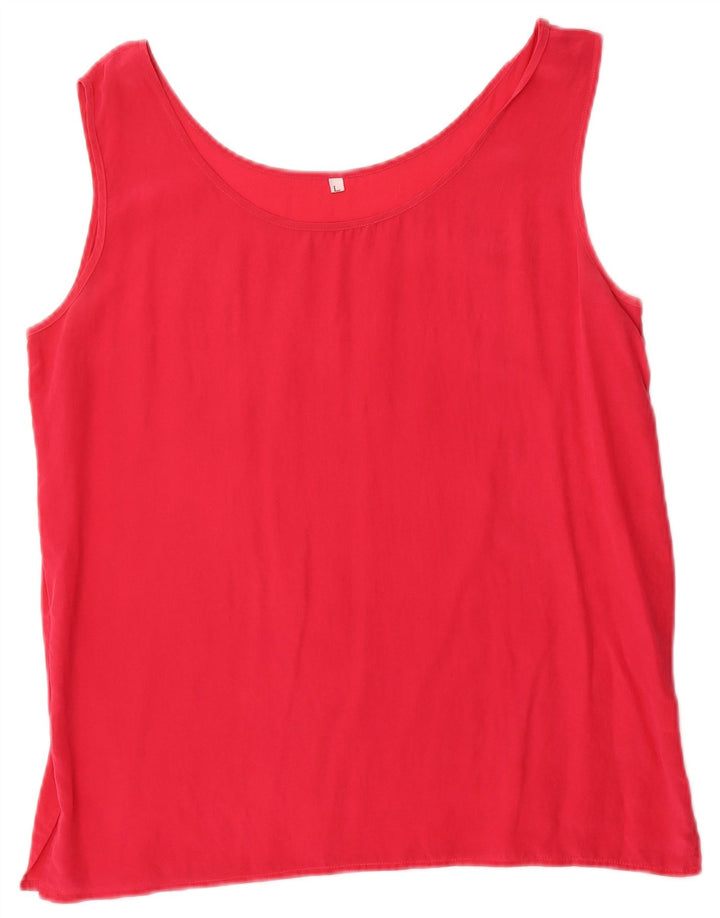 Vintage Womens Sleeveless Blouse Top UK 16 Large Pink Silk