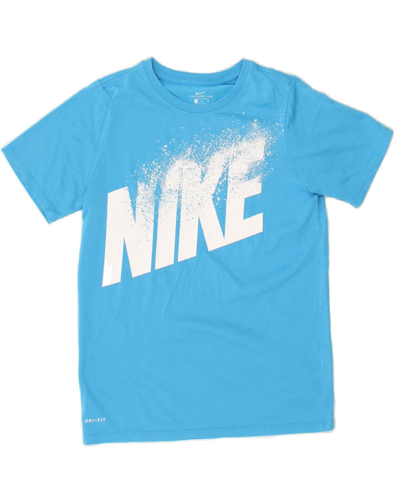 NIKE Womens Dri Fit Graphic T-Shirt Top UK 12 Medium Blue Cotton | Vintage Nike | Thrift | Second-Hand Nike | Used Clothing | Messina Hembry 