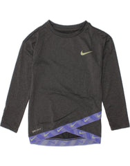 NIKE Girls Dri Fit Graphic Top Long Sleeve 3-4 Years XS Grey Colourblock