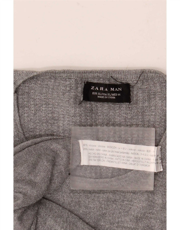 Zara Mens Crew Neck Jumper Sweater XL Grey Viscose