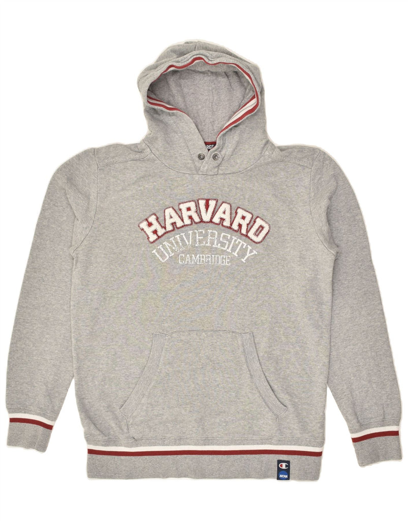 CHAMPION Mens Harvard Graphic Hoodie Jumper Large Grey Cotton | Vintage Champion | Thrift | Second-Hand Champion | Used Clothing | Messina Hembry 